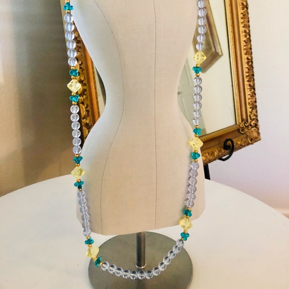 Vintage Signed Blue Yellow Bead Necklace 💎💛 HTF rare clasp item - Picture 7 of 17